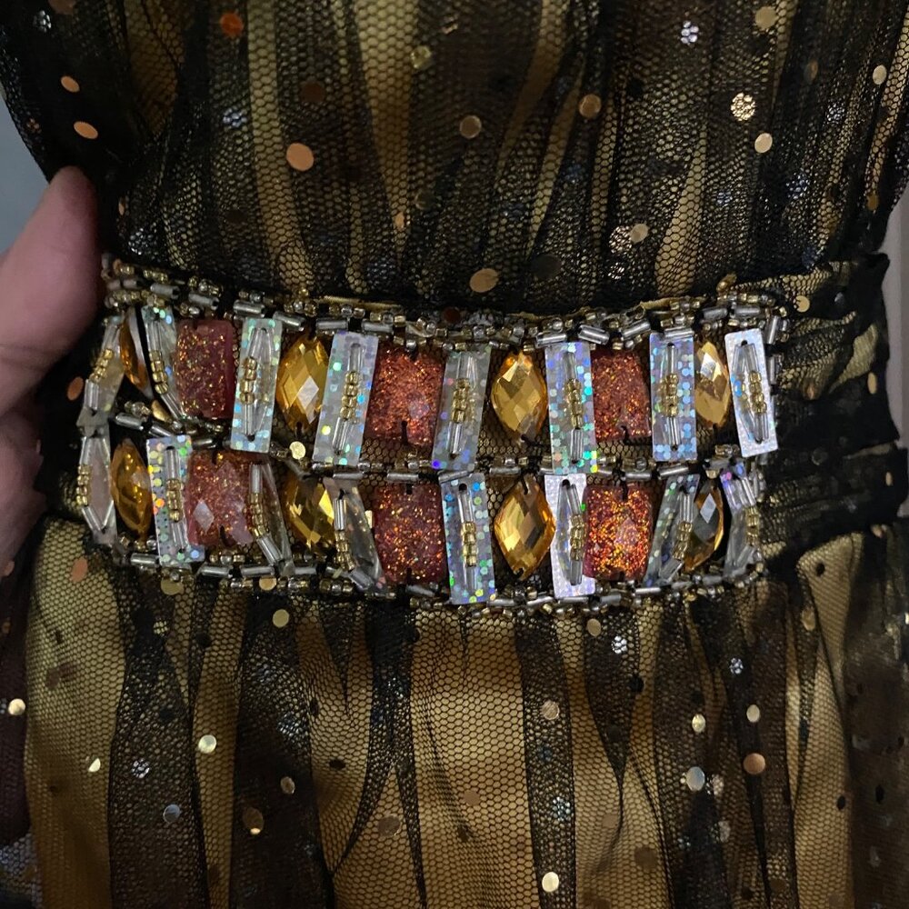 Privada Collection Gold & Black Cocktail Dress With Sequin Overlay Beaded Waist - Picture 6 of 8